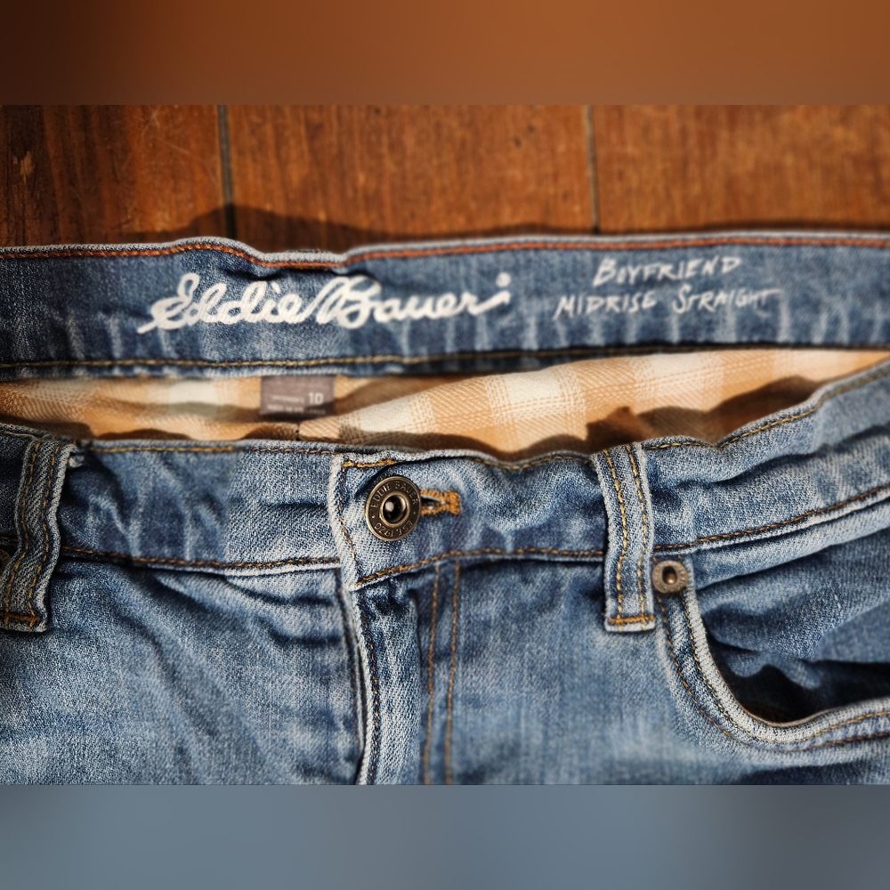 EDDIE BAUER Flannel Lined Jeans Womens boyfriend midrise straight size 10 - Picture 4 of 11